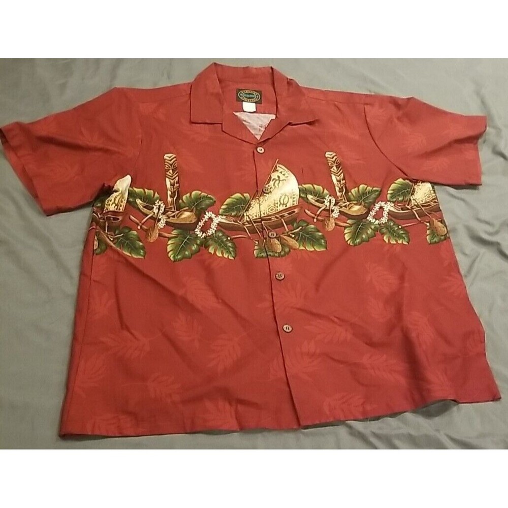 Hawaiian Collection Reserve Shirt Mens Large Button Up Short Sleeve Cotton Palm
